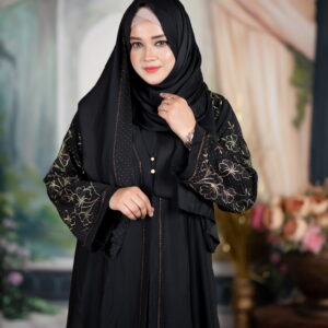 Premium Embroided Stone Work Zoom Fabric Abaya with Hijab Set