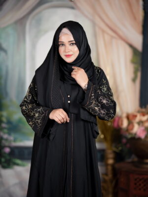 Premium Embroided Stone Work Zoom Fabric Abaya with Hijab Set