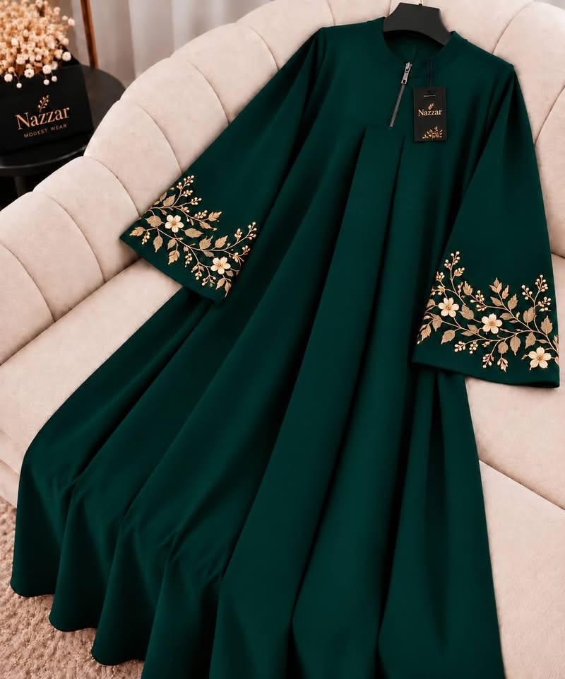 দুবাই চেরি ফেব্রিকের এমব্রয়ডারি বোরকা - Image 5