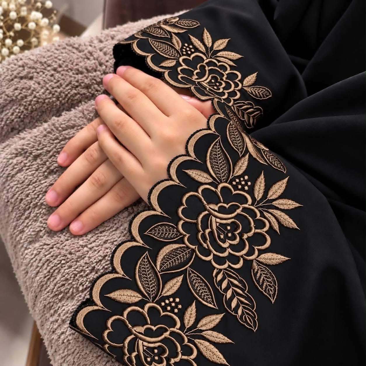 দুবাই চেরি ফেব্রিকের এমব্রয়ডারি বোরকা - Image 21