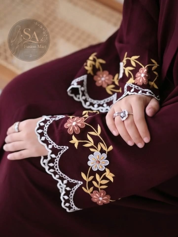 দুবাই চেরি ফেব্রিকের এমব্রয়ডারি বোরকা - Image 20