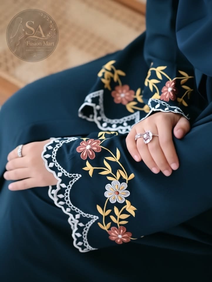 দুবাই চেরি ফেব্রিকের এমব্রয়ডারি বোরকা - Image 19
